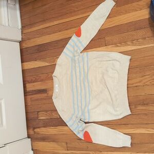 THML Cream Sweater with Blue Stripes and Orange Elbow Patches